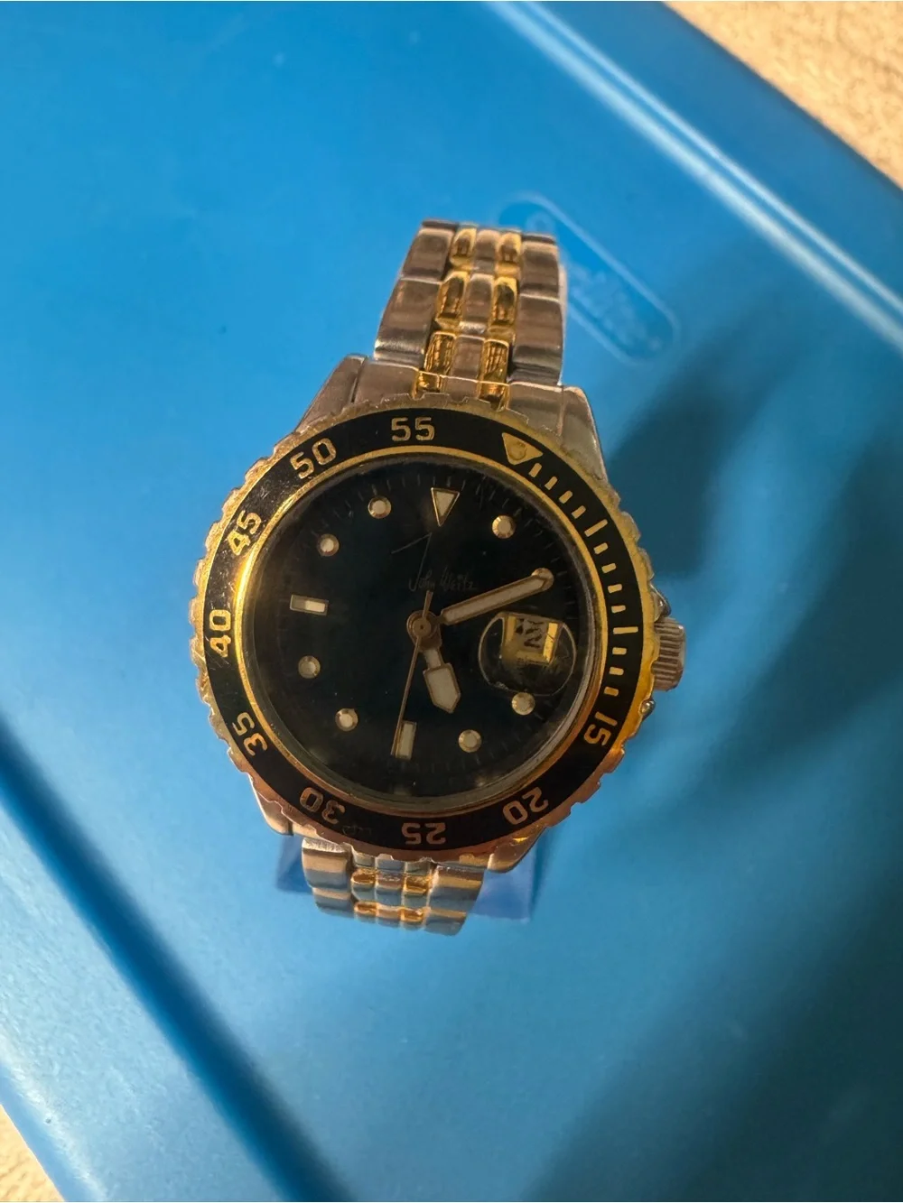 John Weitz Two-Tone Black Dial Watch